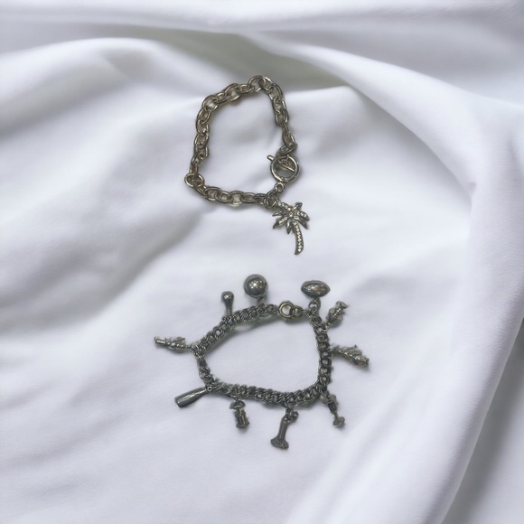 Vintage Set of 2 Silver Charm Bracelets - Picture 2 of 5